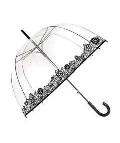 Läpinäkyvä pitsireunainen sateenvarjo, musta