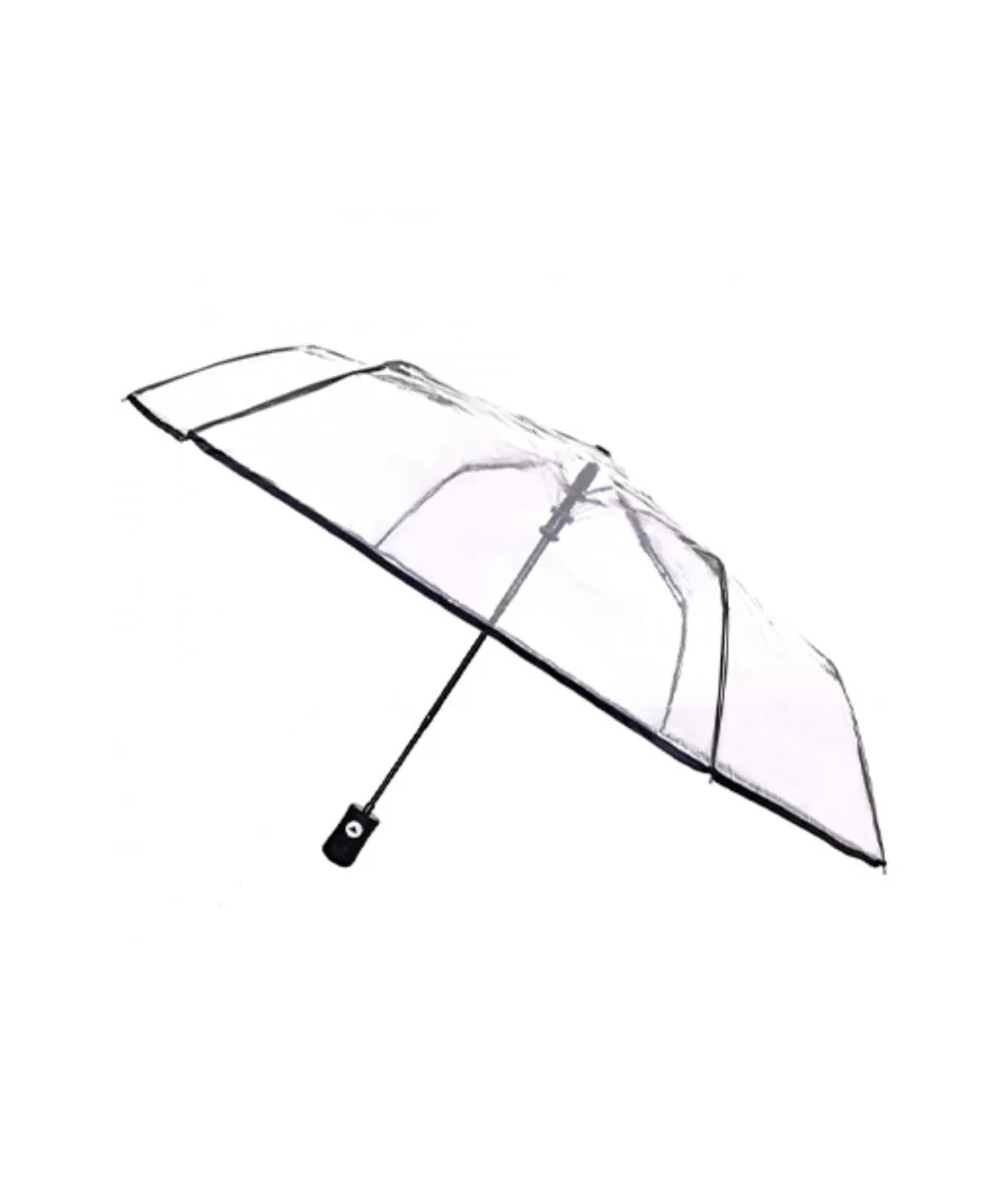 Läpinäkyvä mustareunainen sateenvarjo, kokoontaitettava