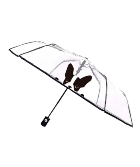 Kokoontaitettava musta koira sateenvarjo, läpinäkyvä